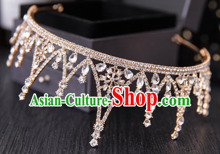 Top Handmade Wedding Bride Golden Crystal Royal Crown Baroque Princess Hair Accessories for Women