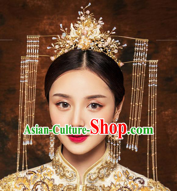 Traditional Chinese Wedding Luxury Crane Phoenix Coronet Hairpins Handmade Ancient Bride Hair Accessories for Women