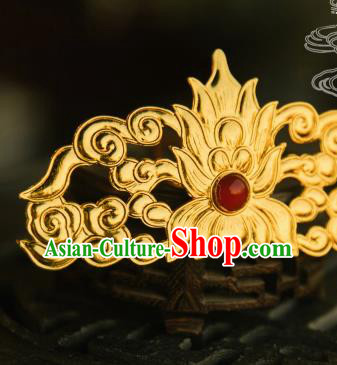 Chinese Traditional Tang Dynasty Court Golden Lotus Hairpins Handmade Ancient Royal Empress Hair Accessories for Women