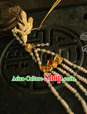 Chinese Traditional Tang Dynasty Court Pearls Tassel Phoenix Hairpins Handmade Ancient Royal Empress Hair Accessories for Women