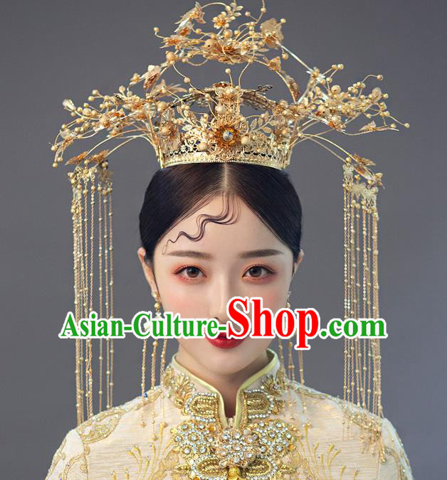 Traditional Chinese Handmade Luxury Golden Chaplet Hair Crown Hairpins Ancient Bride Hair Accessories for Women