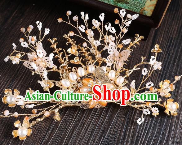 Traditional Handmade Chinese Wedding Pearls Hair Comb Hairpins Ancient Bride Hair Accessories for Women