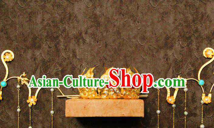 Traditional Chinese Tang Dynasty Princess Lotus Coronet Hairpins Handmade Ancient Queen Hair Accessories for Women