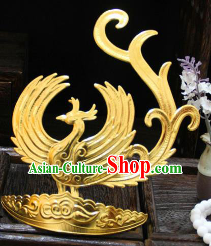 Chinese Traditional Tang Dynasty Princess Golden Phoenix Hair Comb Hairpins Handmade Ancient Royal Empress Hair Accessories for Women