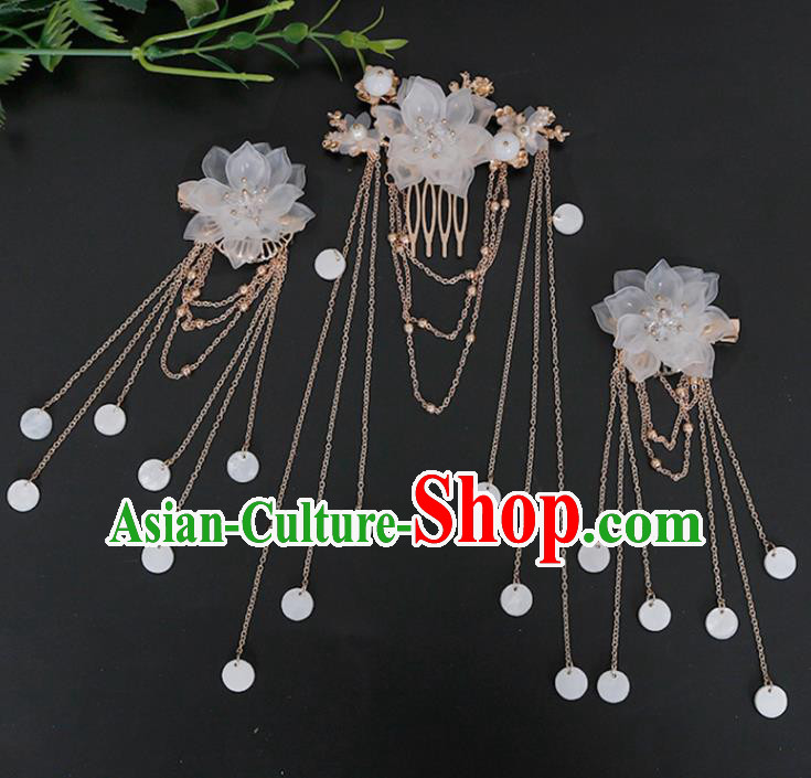 Traditional Chinese Hanfu White Flower Hair Comb Hairpin Handmade Ancient Princess Hair Accessories for Women