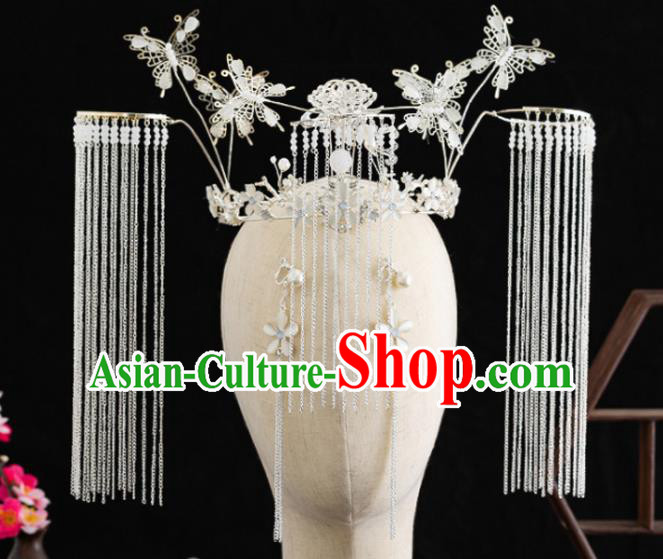 Traditional Chinese Hanfu Butterfly Tassel Phoenix Coronet Handmade Ancient Princess Hair Accessories for Women