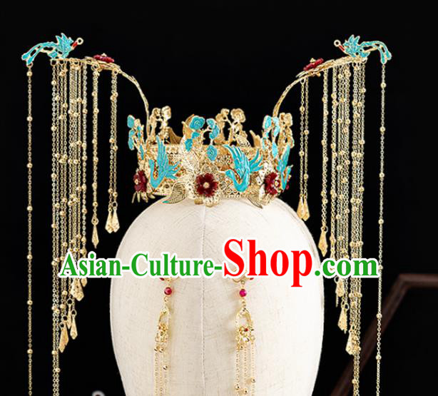 Traditional Chinese Hanfu Tassel Cloisonne Phoenix Coronet Handmade Ancient Princess Hair Accessories for Women