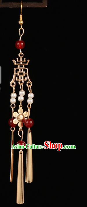 Traditional Chinese Hanfu Golden Earrings Handmade Ancient Princess Ear Accessories for Women