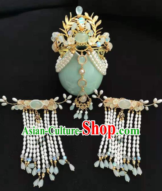 Traditional Chinese Ming Dynasty Pearls Hair Comb Tassel Hairpins Ancient Court Queen Hair Accessories for Women