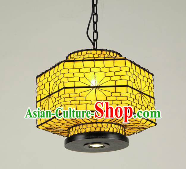 Chinese Traditional Iron Yellow Hanging Lantern Handmade New Year Lamp Palace Lanterns