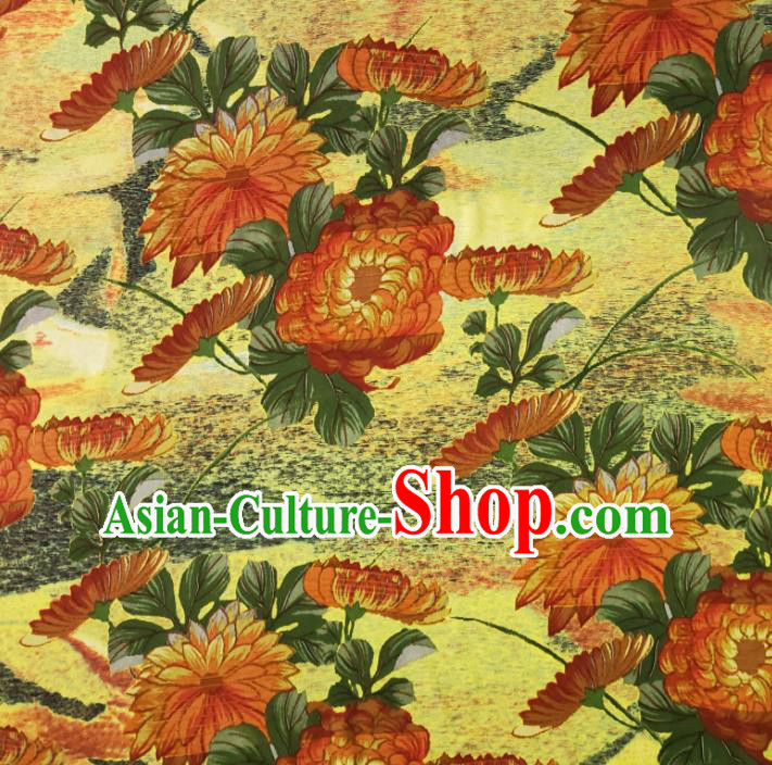 Chinese Traditional Chrysanthemum Pattern Yellow Silk Fabric Mulberry Silk Fabric Hanfu Dress Material
