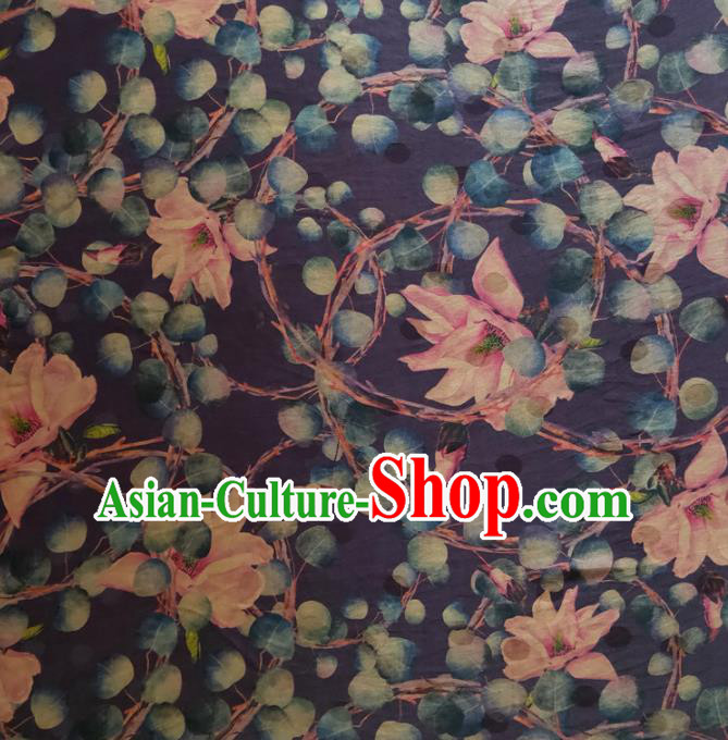 Chinese Traditional Water Lily Pattern Deep Purple Silk Fabric Mulberry Silk Fabric Hanfu Dress Material
