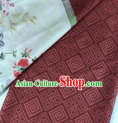 Chinese Traditional Peony Pattern Rust Red Hanfu Fabric Flax Fabric Hanfu Dress Material