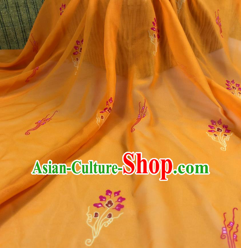 Chinese Traditional Classical Flowers Pattern Yellow Chiffon Fabric Silk Fabric Hanfu Dress Material