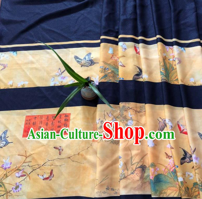 Chinese Traditional Classical Butterfly Flowers Pattern Ginger Flax Fabric Silk Fabric Hanfu Dress Material