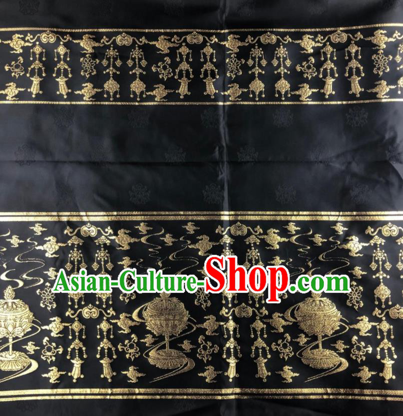 Chinese Traditional Censer Pattern Black Brocade Hanfu Fabric Silk Fabric Hanfu Dress Material