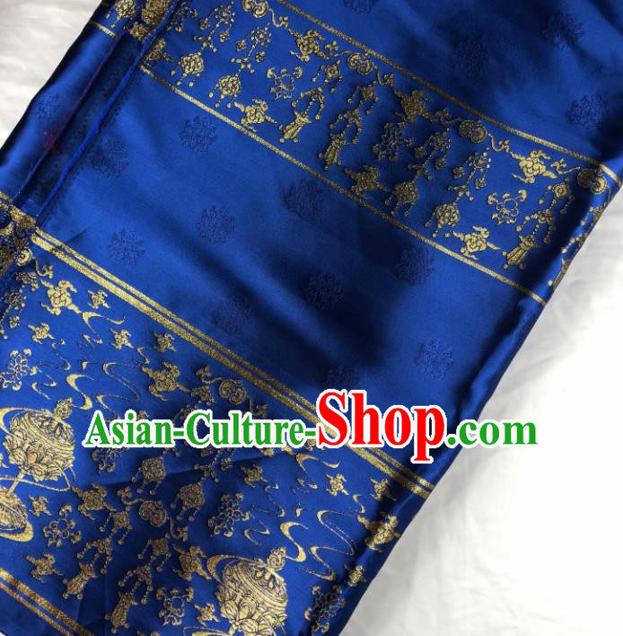 Chinese Traditional Censer Pattern Royalblue Brocade Hanfu Fabric Silk Fabric Hanfu Dress Material