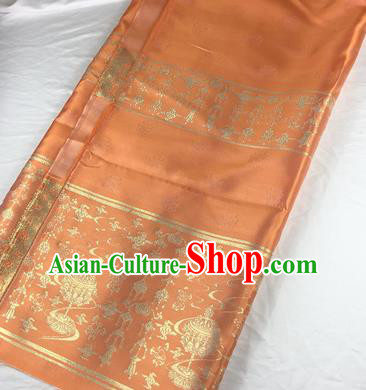 Chinese Traditional Censer Pattern Orange Brocade Hanfu Fabric Silk Fabric Hanfu Dress Material