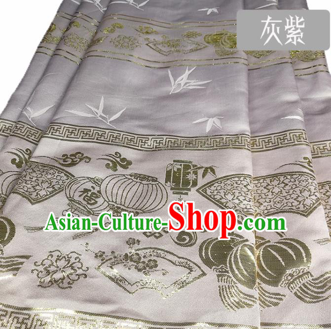 Chinese Traditional Palace Lantern Pattern Grey Brocade Fabric Silk Satin Fabric Hanfu Material