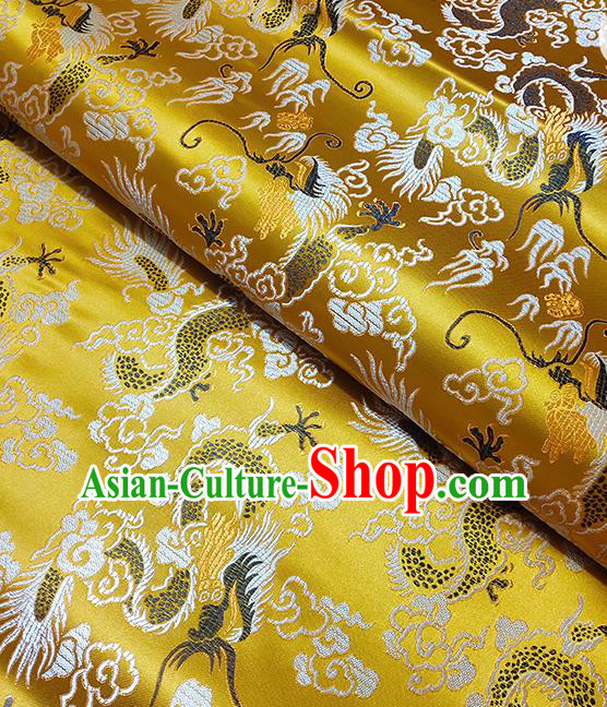 Chinese Traditional Dragons Pattern Golden Brocade Fabric Silk Satin Fabric Hanfu Material