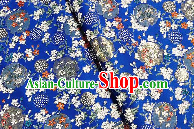Japanese Traditional Carnations Pattern Kimono Royalblue Brocade Fabric Tapestry Satin Fabric Nishijin Material