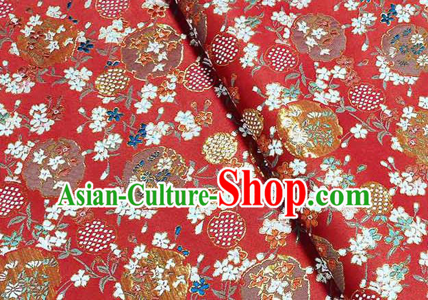 Japanese Traditional Carnations Pattern Kimono Red Brocade Fabric Tapestry Satin Fabric Nishijin Material