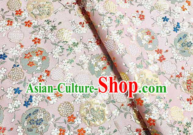 Japanese Traditional Carnations Pattern Kimono Light Pink Brocade Fabric Tapestry Satin Fabric Nishijin Material