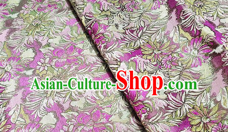 Japanese Traditional Flowers Pattern Kimono Lilac Brocade Fabric Tapestry Satin Fabric Nishijin Material