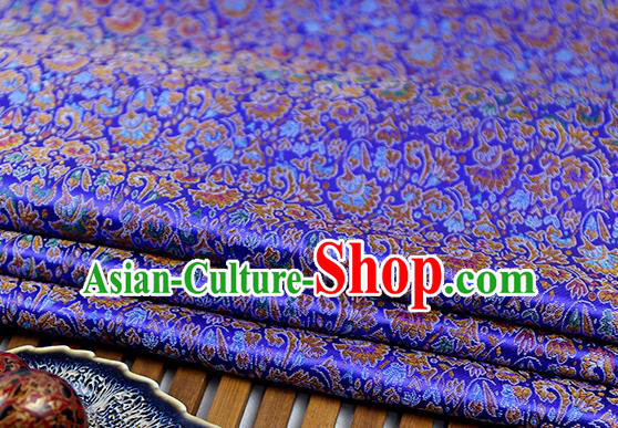 Chinese Traditional Celosia Cristata Pattern Royalblue Brocade Fabric Silk Tapestry Satin Fabric Hanfu Material