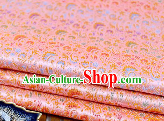 Chinese Traditional Celosia Cristata Pattern Pink Brocade Fabric Silk Tapestry Satin Fabric Hanfu Material