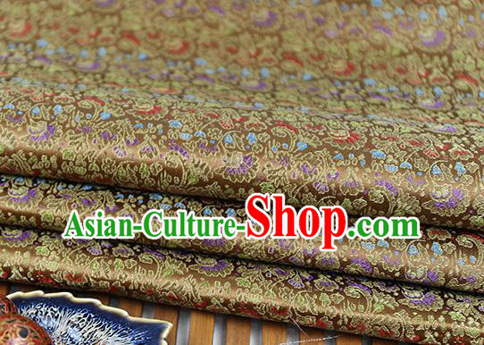 Chinese Traditional Celosia Cristata Pattern Brown Brocade Fabric Silk Tapestry Satin Fabric Hanfu Material