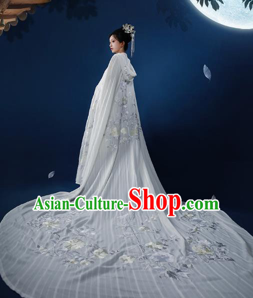 Chinese Ancient Imperial Consort Embroidered White Cloak Traditional Tang Dynasty Palace Lady Costumes for Women
