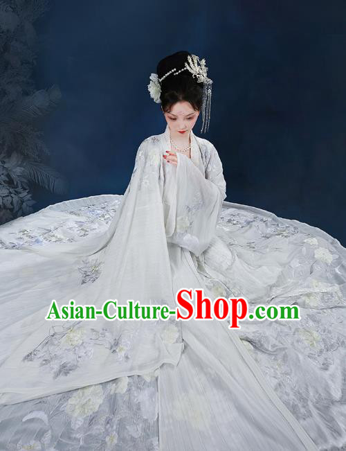 Chinese Tang Dynasty Imperial Consort Embroidered Dress Traditional Ancient Goddess Costumes for Women