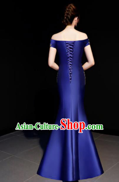 Top Compere Catwalks Embroidered Royalblue Full Dress Evening Party Costume for Women