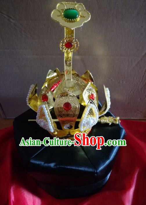 Chinese Traditional Taoist Lotus Hat Ancient Taoism Pearls Hair Crown for Men