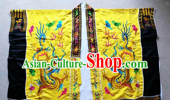 Chinese National Taoist Embroidered Dragon Yellow Frock Cassock Traditional Taoism Rites Costume for Men