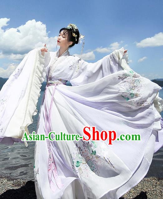 Chinese Jin Dynasty Imperial Consort Lilac Embroidered Dress Traditional Ancient Fairy Goddess Costumes for Women