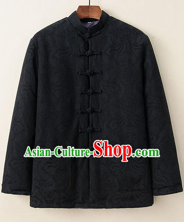 Chinese National Tang Suit Black Cotton Padded Coat Traditional Tai Chi Jacket Costumes for Women