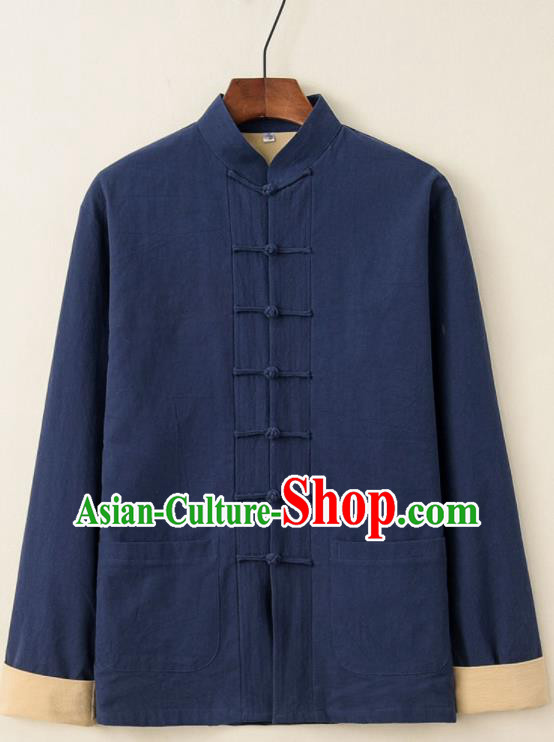 Chinese National Tang Suit Navy Upper Outer Garment Jacket Traditional Martial Arts Costumes for Men