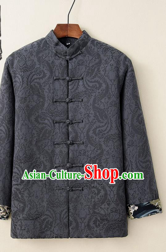 Chinese National Tang Suit Grey Thicken Jacket Traditional Martial Arts Costumes for Men