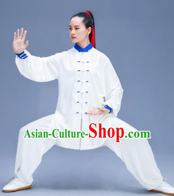 Chinese Traditional Kung Fu White Garment Outfits Martial Arts Stage Show Costumes for Women