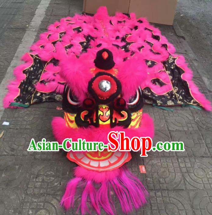 Top Chinese World Lion Dance Competition Rosy Fur Lion Head Lion Dance Costumes for Adult