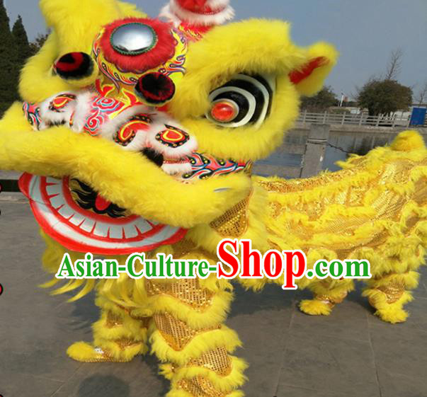 Chinese Traditional Lion Dance Yellow Fur Lion Head Top Lion Dance Competition Costumes for Adult
