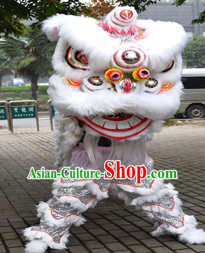 Chinese Traditional Lion Dance White Fur Lion Head Top Lion Dance Competition Costumes for Adult