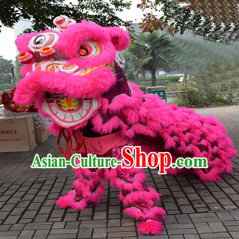 Chinese Traditional Lion Dance Rosy Fur Lion Head Top Lion Dance Competition Costumes for Adult