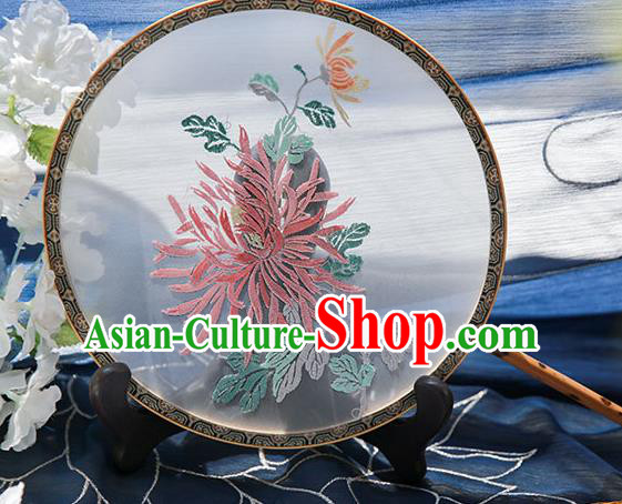 Chinese Traditional Hanfu Embroidered Chrysanthemum Silk Round Fan Ancient Princess Palace Fans for Women