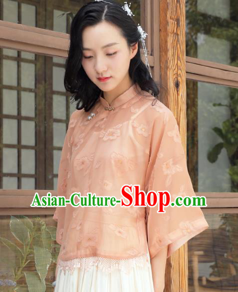 Chinese Traditional Tang Suit Orange Blouse National Shirt Upper Outer Garment Costumes for Women