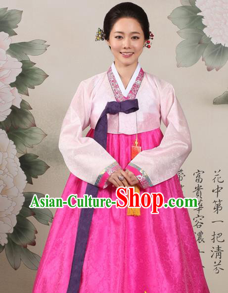 Korean Traditional Mother Hanbok Pink Blouse and Rosy Dress Garment Asian Korea Fashion Costume for Women