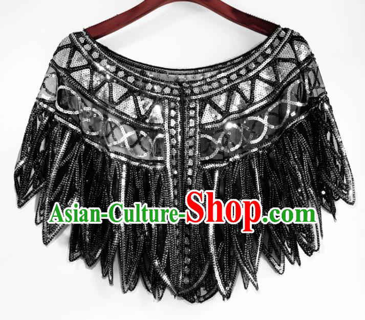 Top Professional Latin Dance Argent Sequins Cloak Modern Dance Blouse Stage Performance Costume for Women