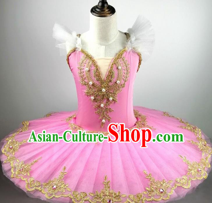 Professional Ballet Dance Tutu Pink Veil Short Dress Modern Dance Ballerina Stage Performance Costume for Kids